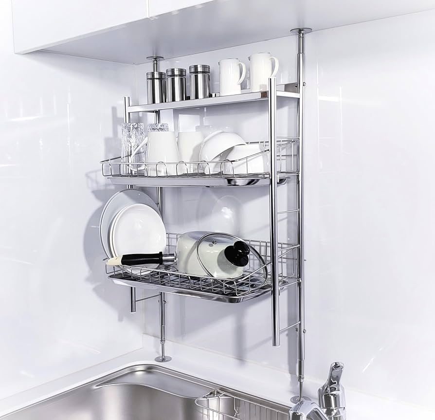 Amazon｜燕三条 ステンレス 水切りラック 突っ張り 日本製 シンク上 大