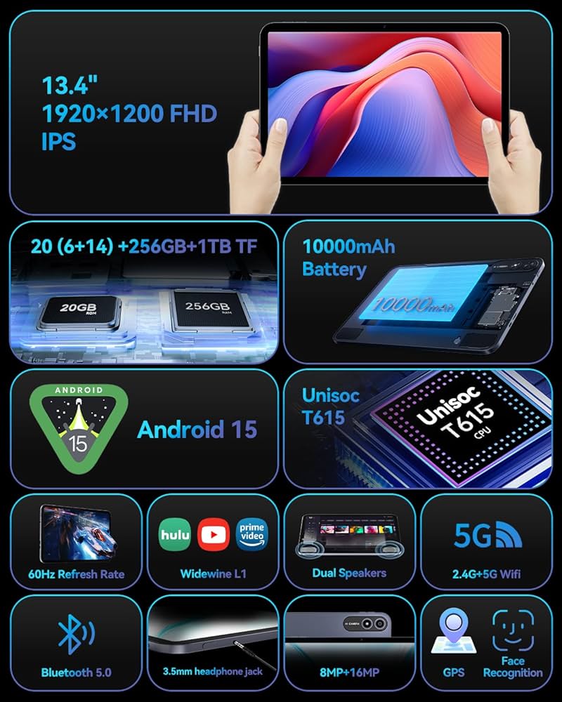 Amazon.com : BNCF Bpad 13 Tablet 13.4 inch Large Screen Android 15
