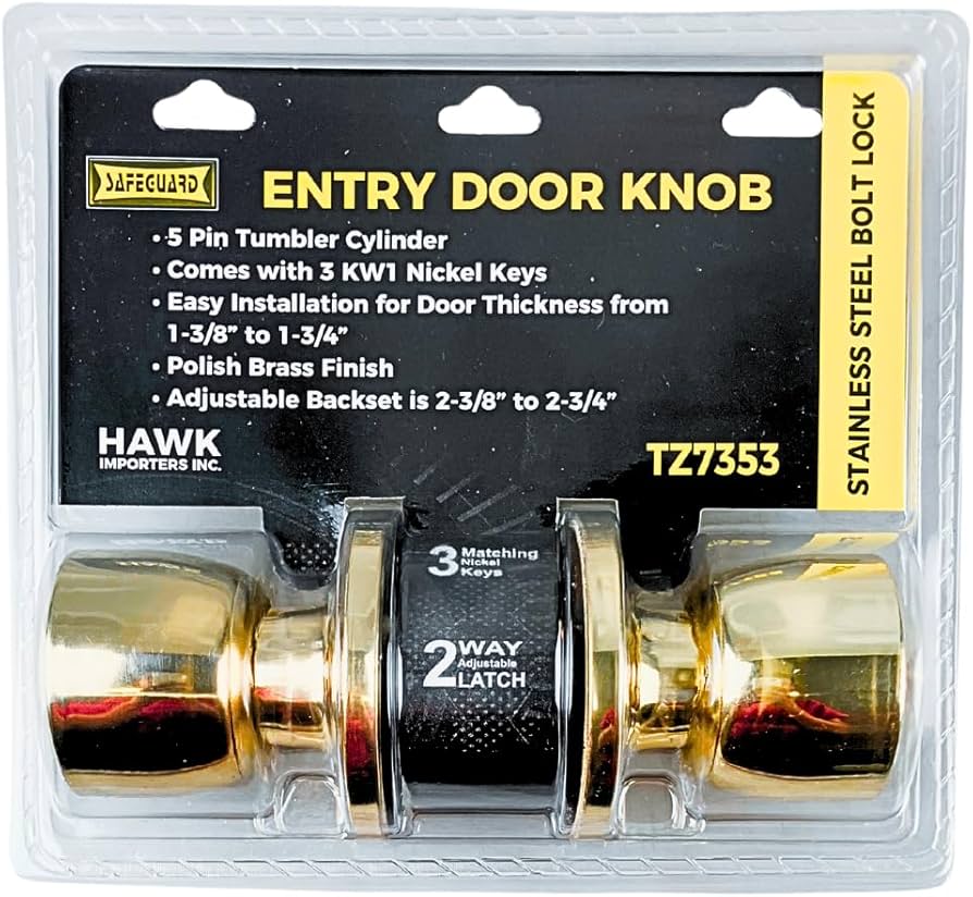 SAFEGUARD Brass Plated Stainless Steel Doorknob Entrance Lock