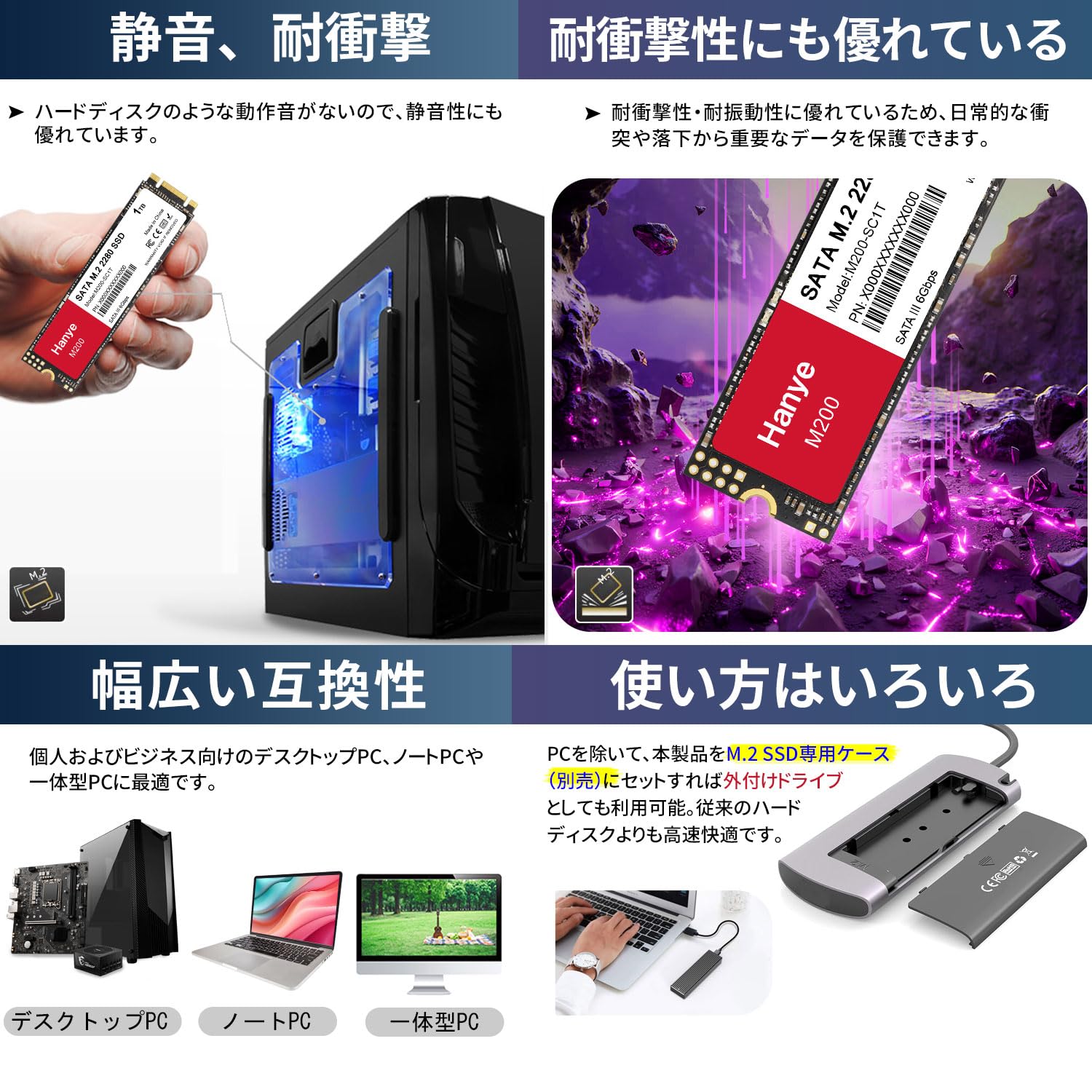 Amazon | Hanye SSD 1TB 内蔵 SATA M.2 2280 SATA III 6.0Gb/s M200