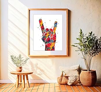 Amazon.com: Watercolor Rock On Hand Gesture Illustration Art Print