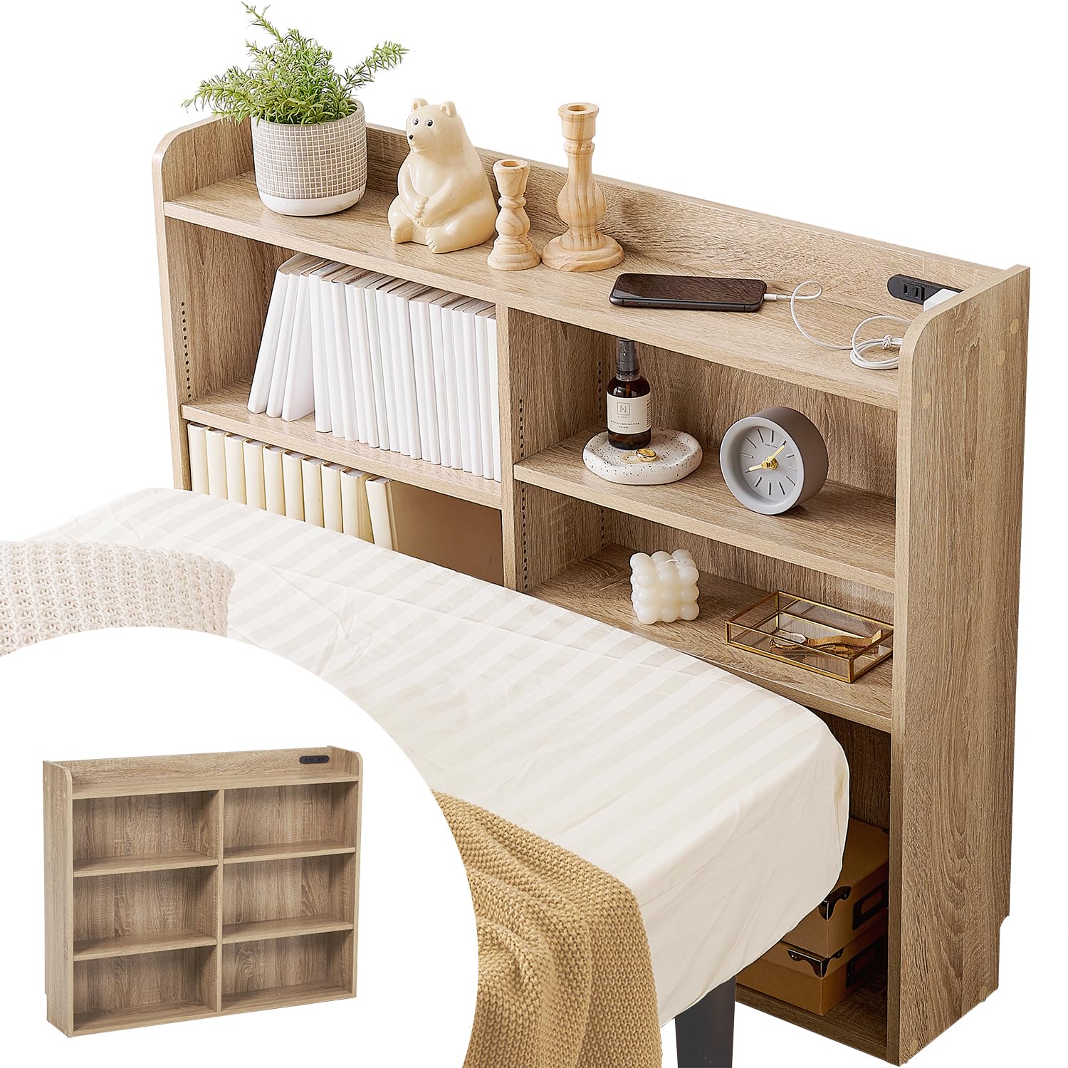 Amazon.co.jp: 萩原 ヘッドボード 後付け 本 収納 大容量 【1㎝間隔で