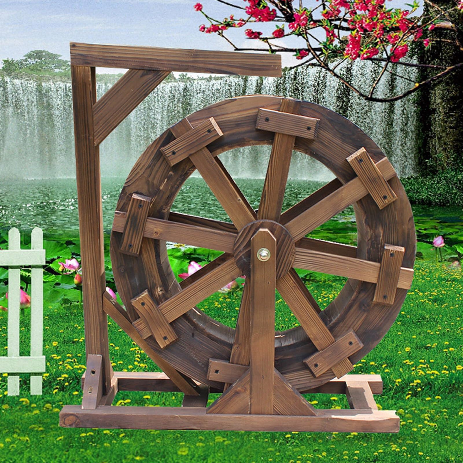 Amazon.co.jp: 水車噴水、屋外装飾用木製水車、プール循環、水車と流水