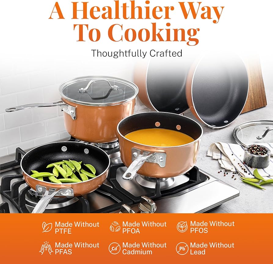 Amazon.co.jp: GOTHAM STEEL 銅製鍋とフライパン10点セット ノン