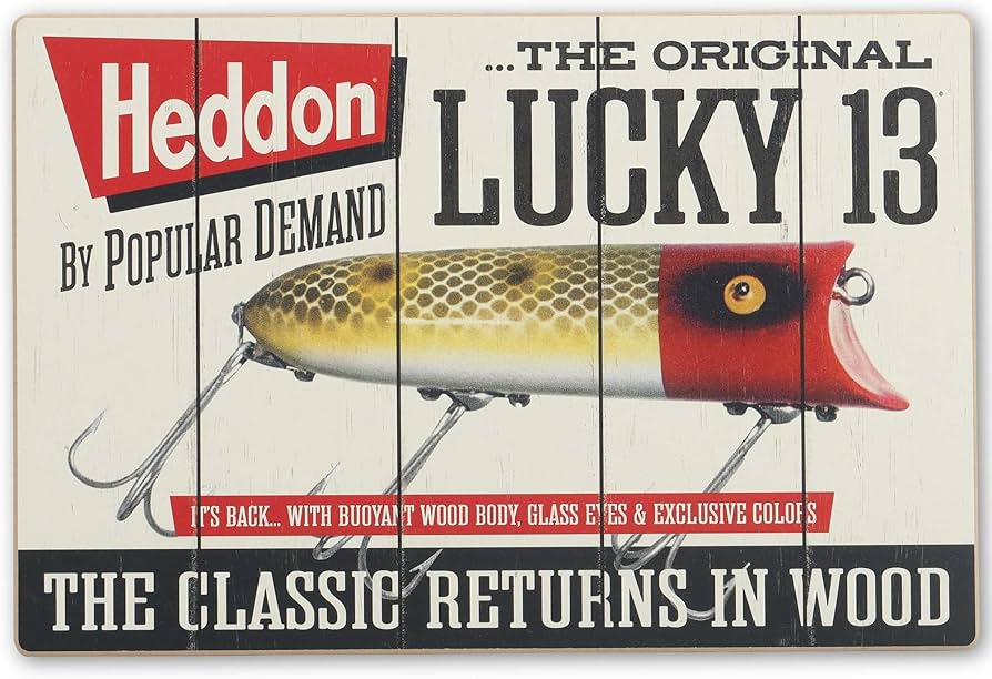 Amazon.com: Heddon Fishing Lure Lucky 13 Wood Wall Decor - Vintage