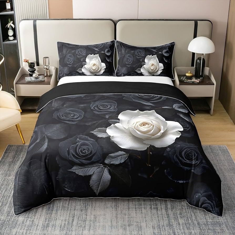 Amazon.com: Erosebridal Black White Rose 100% Cotton Duvet Cover
