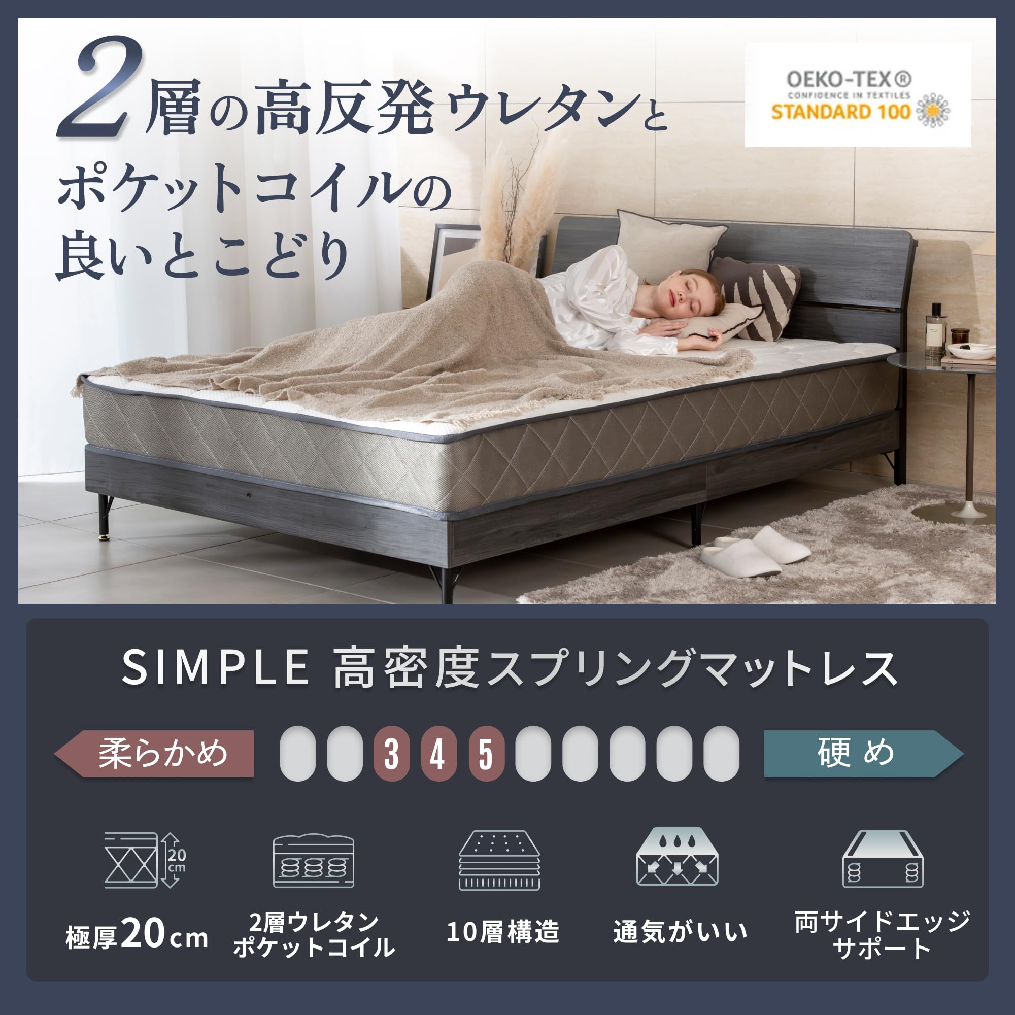 Amazon｜GOKUMIN ポケットコイル 厚さ20cm 高耐久 体圧分散 【高密度