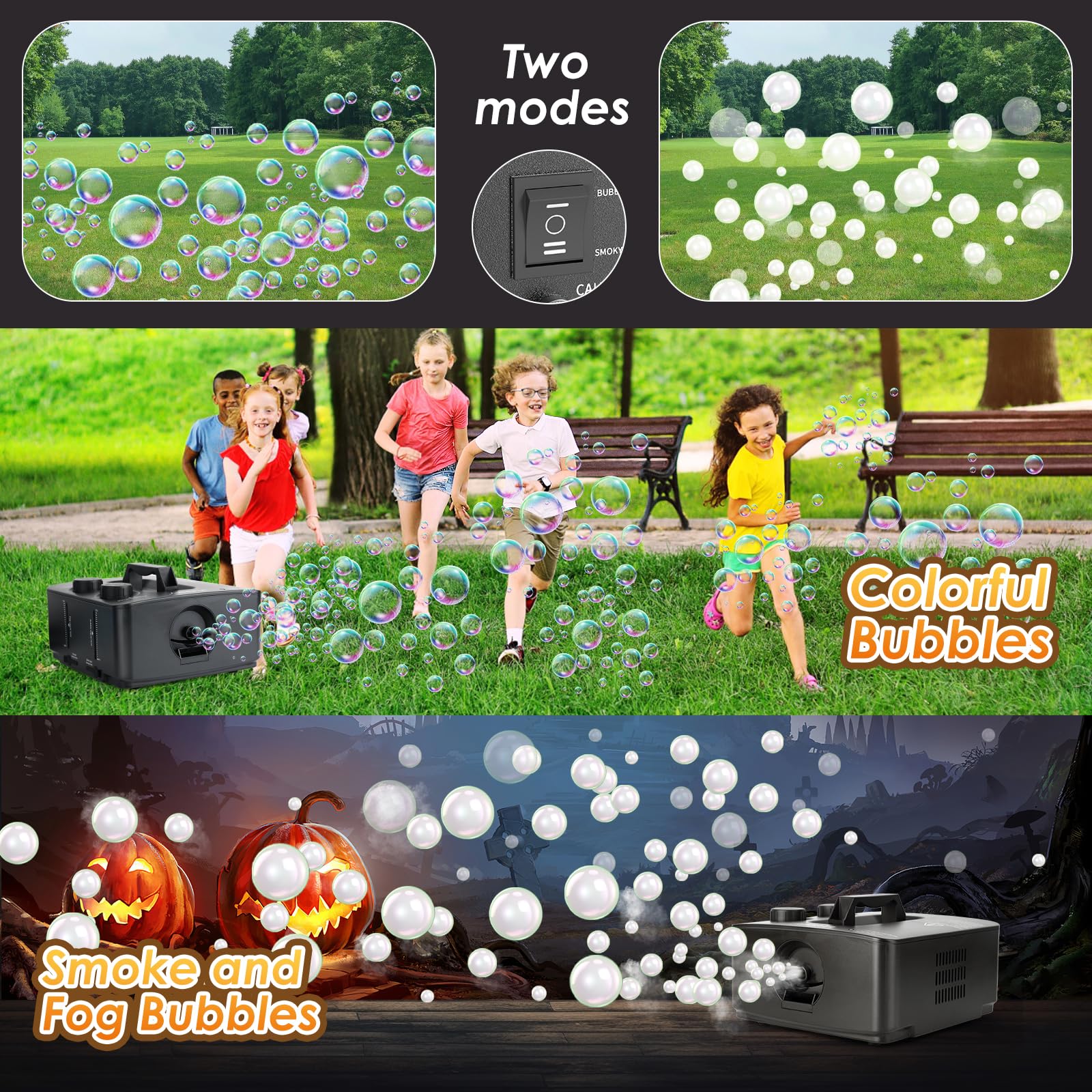 blessny Fog Bubble Machine, 2 in 1 Professional Smoke Bubble Maker