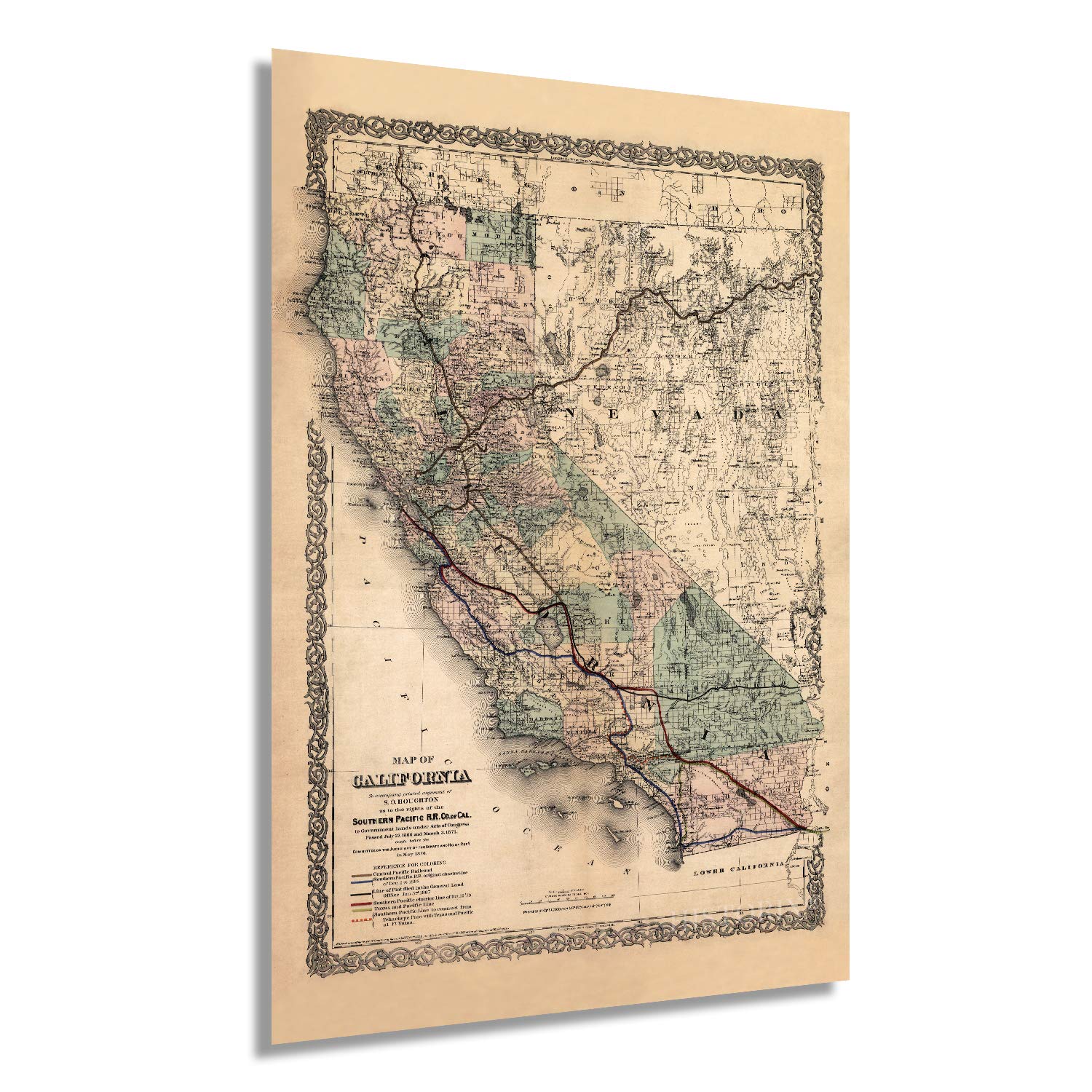 Amazon.com: HISTORIX Vintage 1876 Map of California - 24x36 Inch