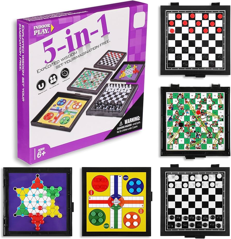 Amazon.com: 5 in 1 Small Magnetic Checkers Board Game Set Travel