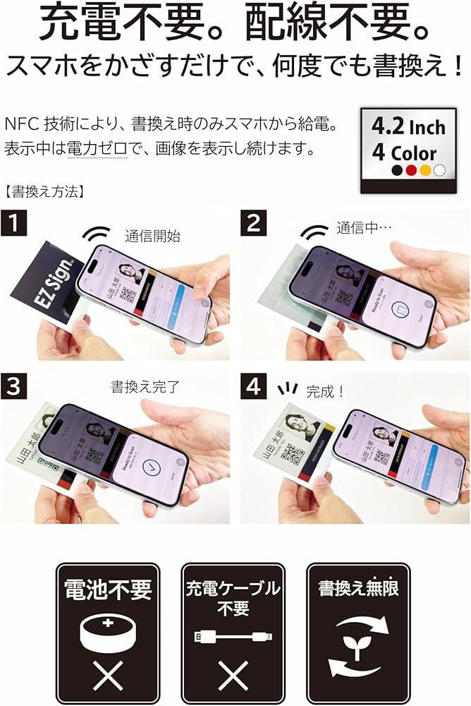 Amazon | ［ Santek ］ EZ Sign NFC 電子ペーパー ディスプレイ 4色