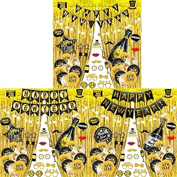 Amazon | トレンディな2024年新年パーティーデコレーションブラックと