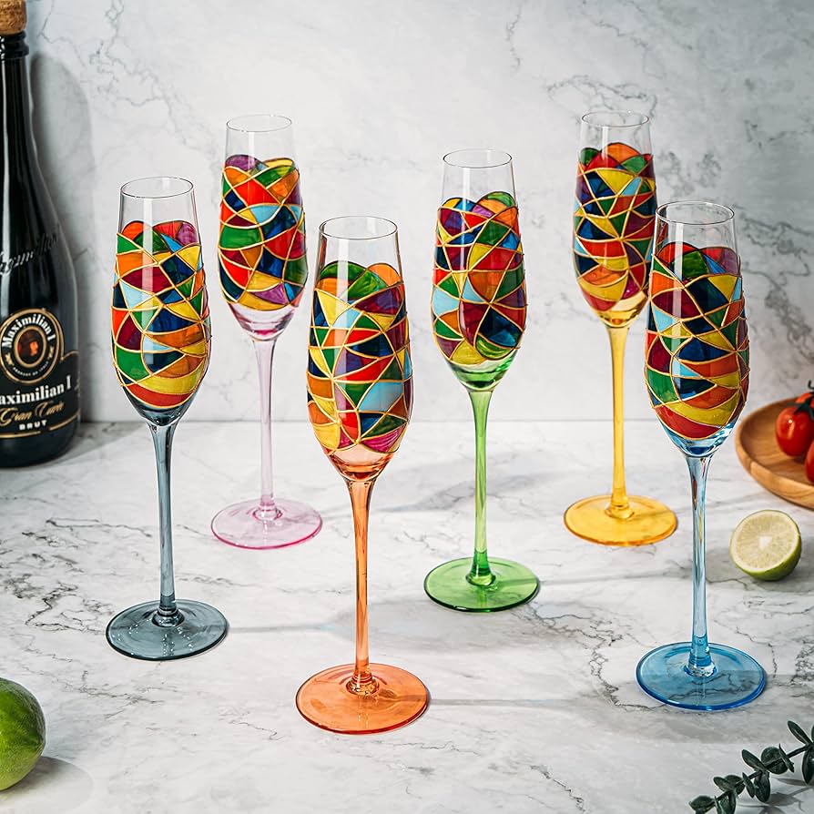 Amazon.co.jp: ステンドグラス シャンパンフルート 6個セット ハンド