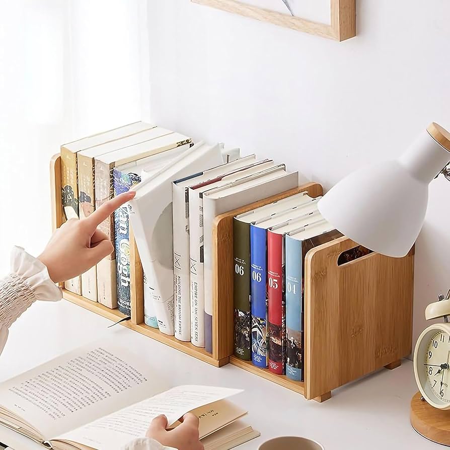 Amazon | 伸縮ブックエンド ブックスタンド 竹製ブックスタンド 卓上