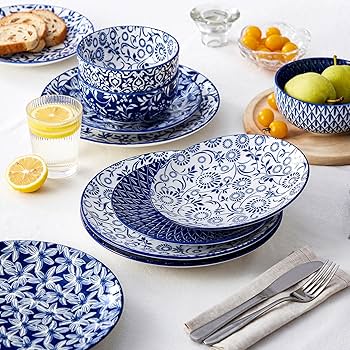 vancasso Selene Plates and Bowls Set for 4, 12 Pieces Dinnerware