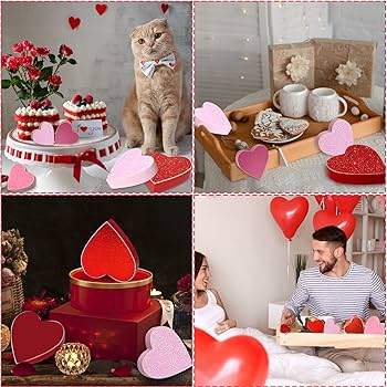 Amazon.com: 6 Pcs Valentines Day Decor Glitter Wooden Heart Signs