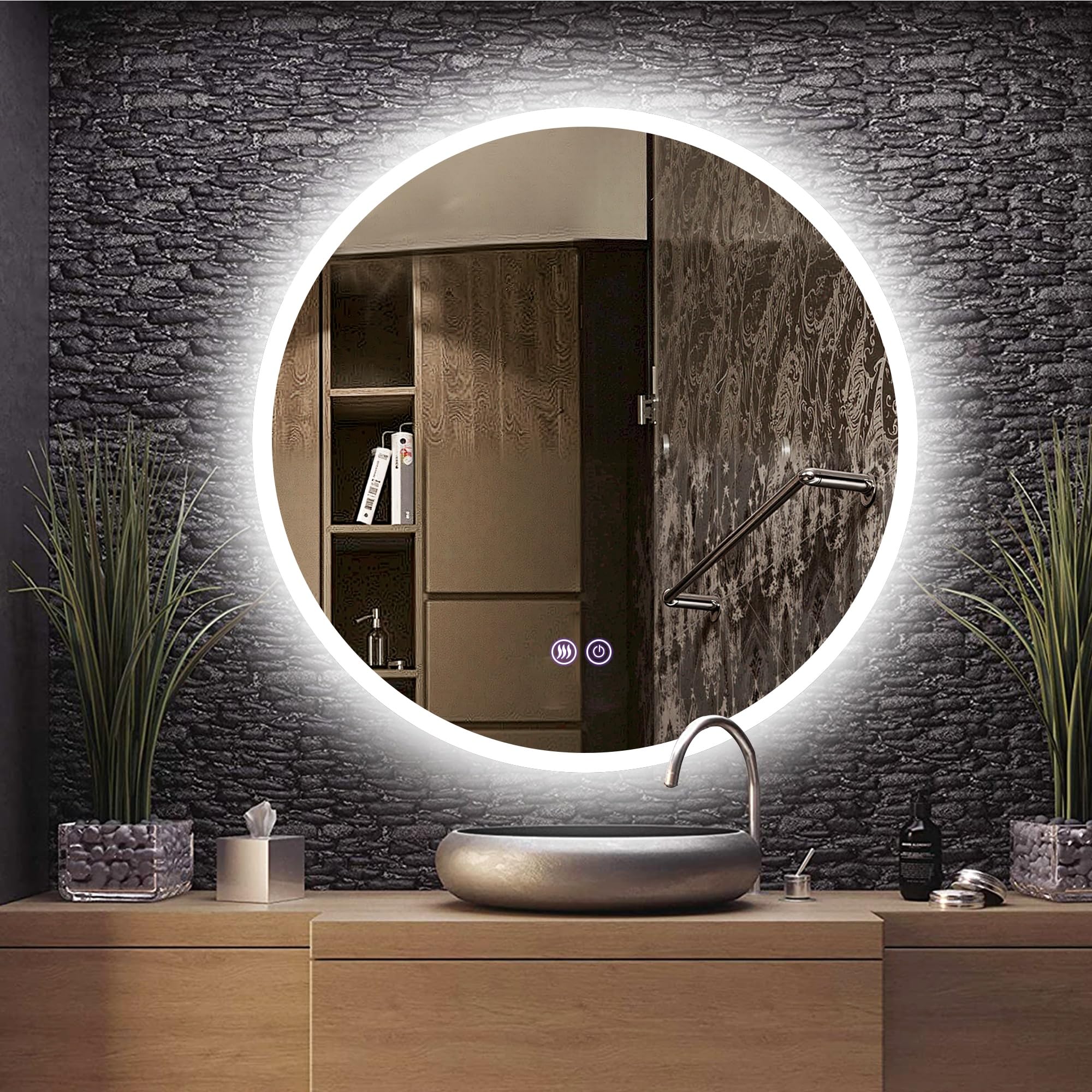 Amazon.co.jp: ミルオ君の鏡工房 LEDミラー 鏡 曇り止め 浴室鏡 ライト