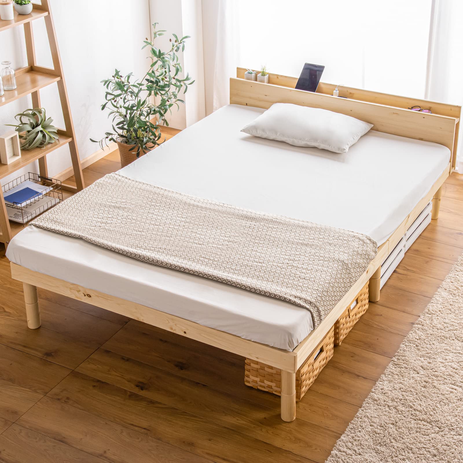 Amazon｜タンスのゲン ベッド シングル 北欧パイン 宮棚 【実用新案