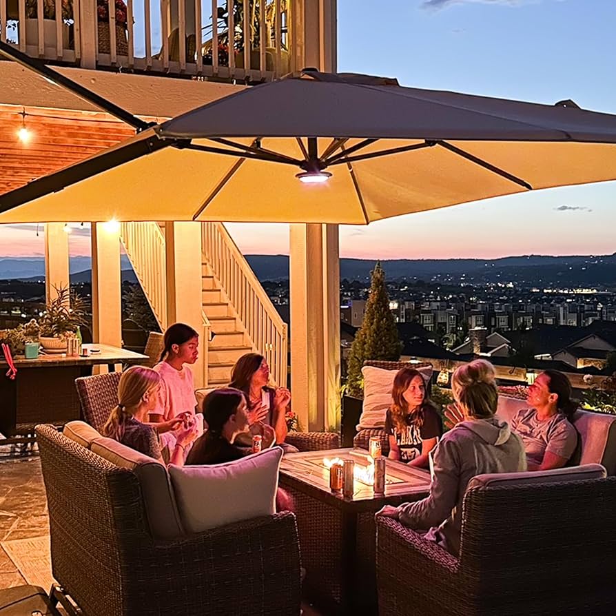 PURPLE LEAF Patio Umbrella Light with Remote Control Rechargeable