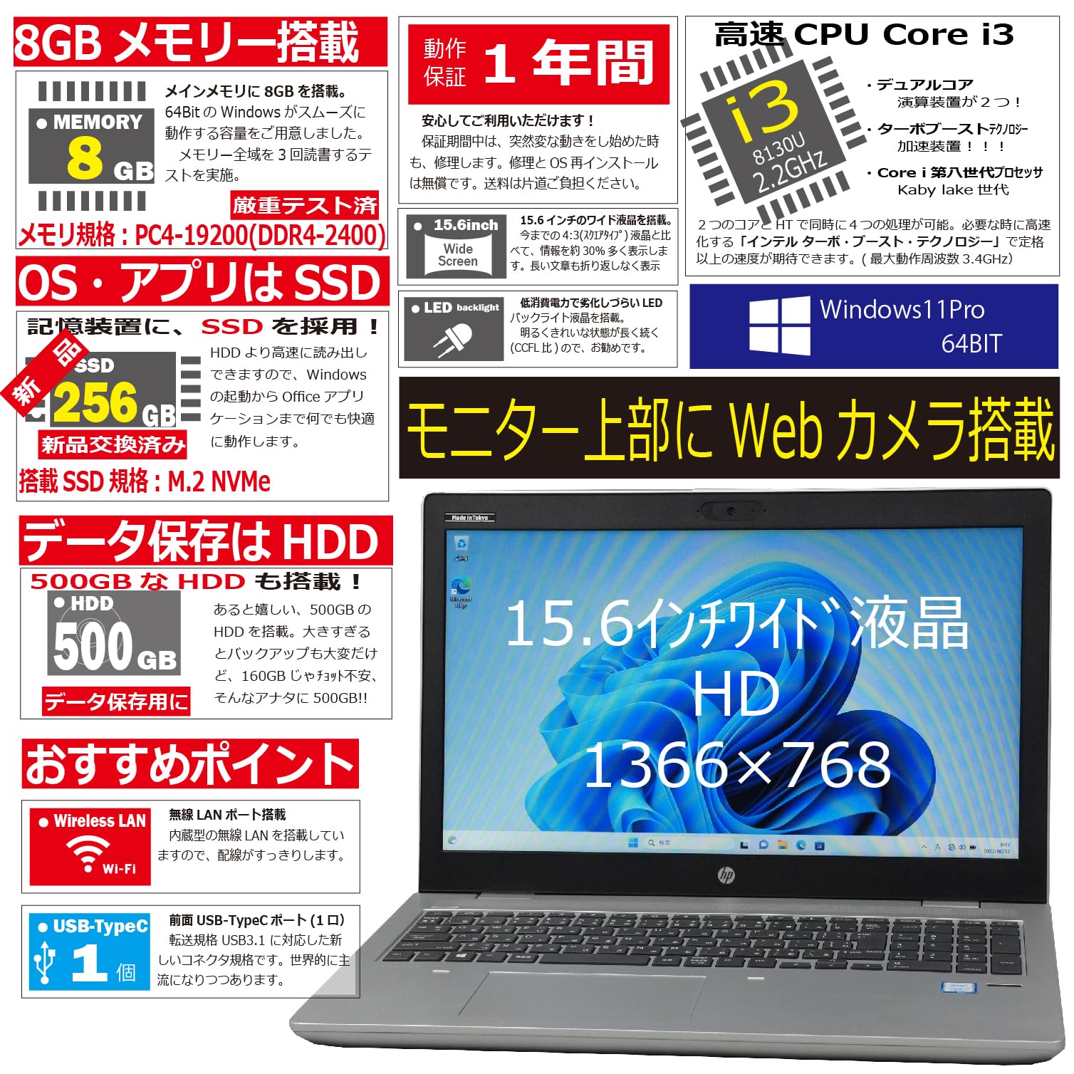 Amazon.co.jp: 中古パソコン HP ProBook 650 G4 Windows11 ノートPC 一