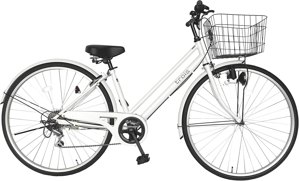 Amazon | シティサイクル ホワイト 白 自転車 パラレルフレーム 27