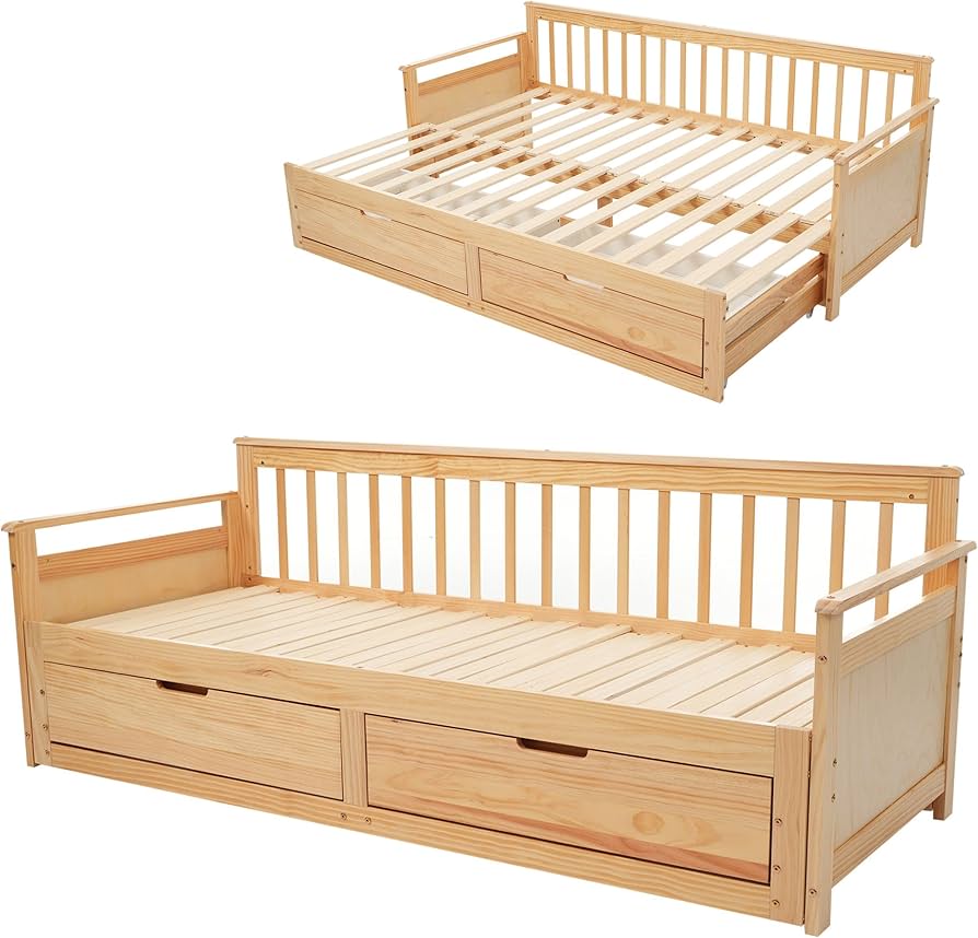 Amazon｜デイベッド 伸長式ソファベッド 木製 収納付き シングルベッド