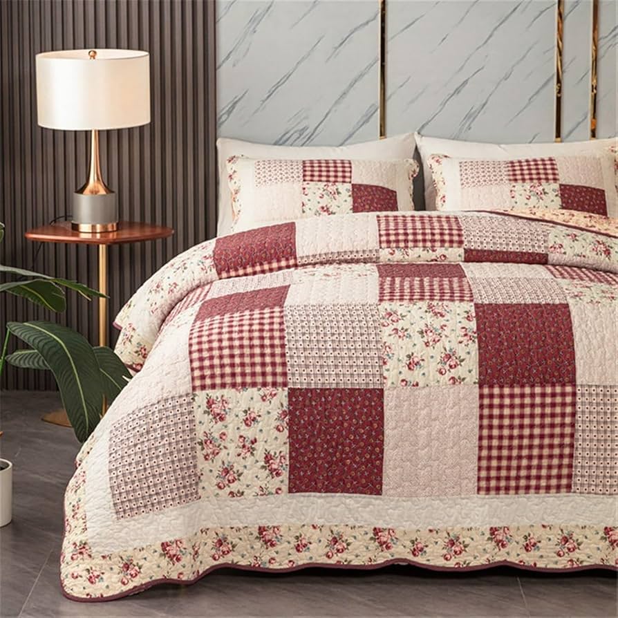 値下げ！手縫いパッチワーク ハウス柄 ベッドカバー大サイズ200×113