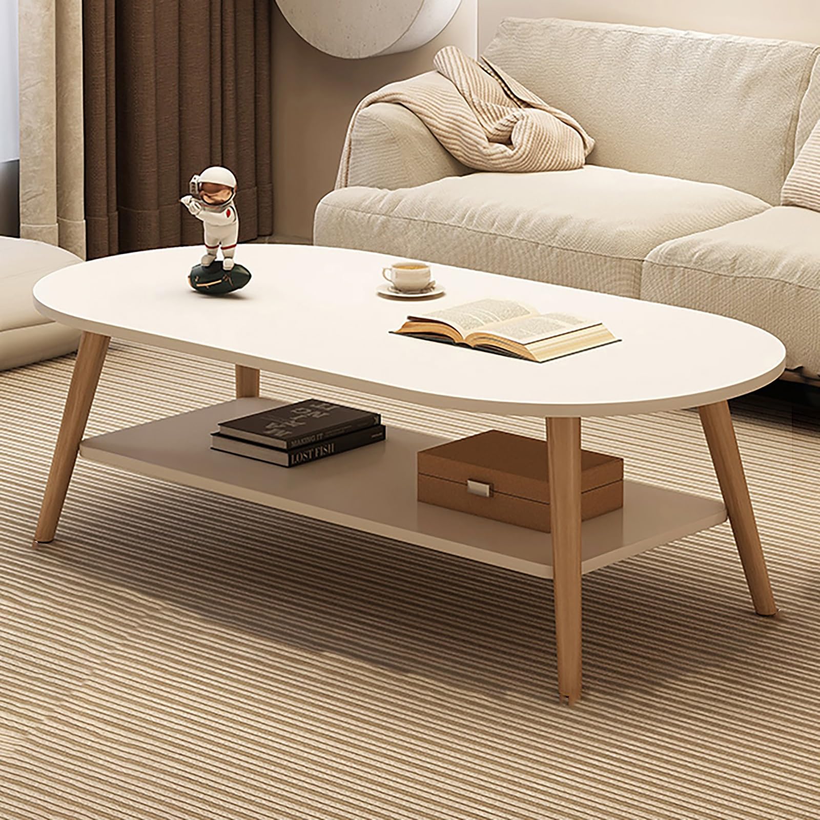 Amazon.com: Modern Oval Coffee Table with Hidden Storage 2 Tier