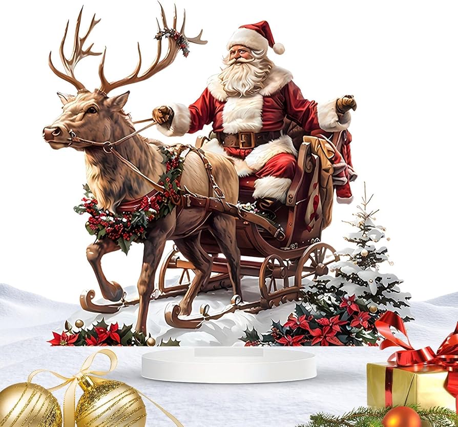 Amazon.co.jp: クリスマストナカイそりサンタ置物、サンタそりトナカイ