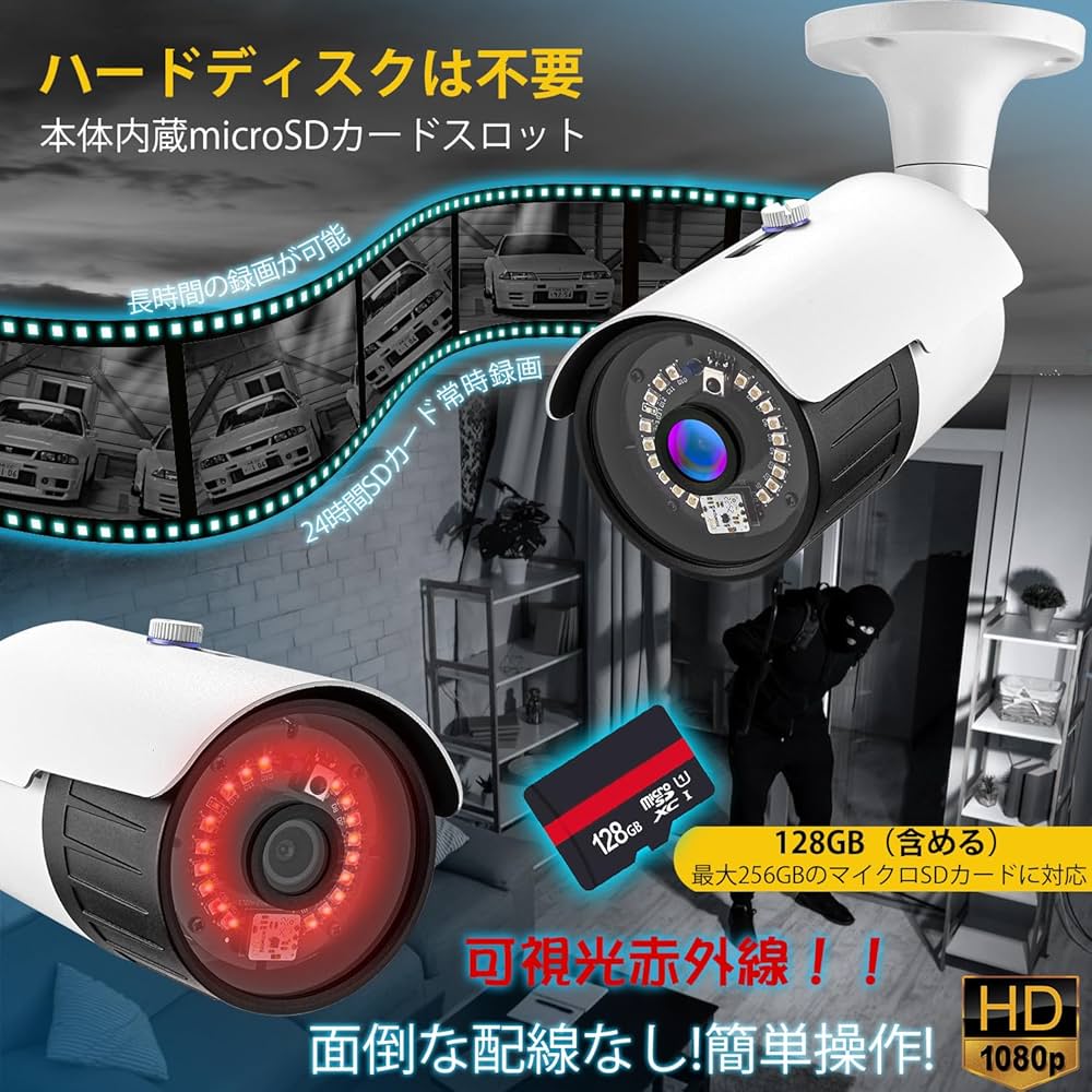 Amazon.co.jp: 防犯カメラ 200万画素 最大256GB microSD カード対応 SD