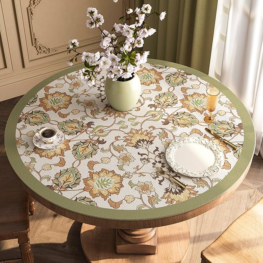Amazon｜円形 テーブルクロス PUレザー 北欧 花柄 直径90cm テーブル