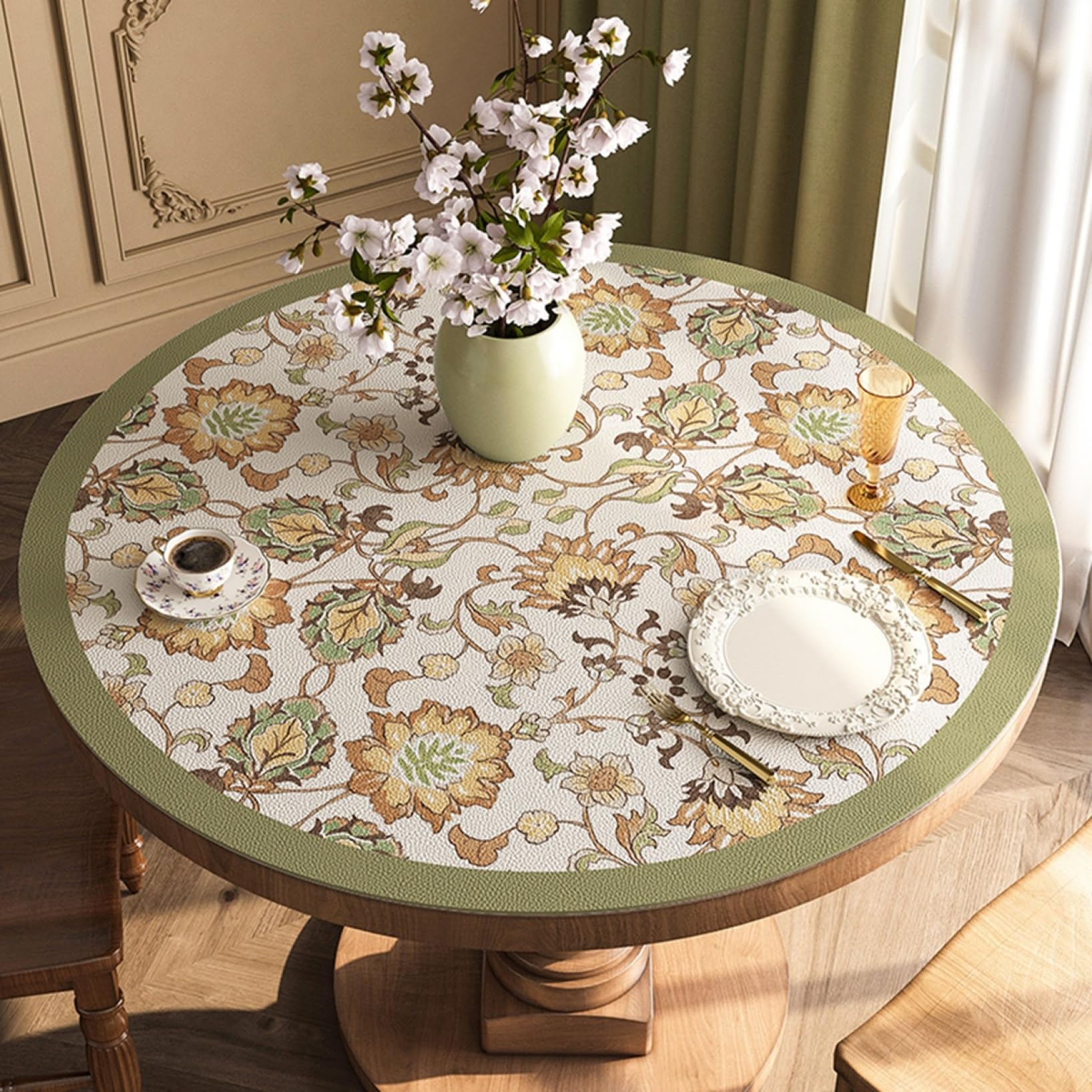 Amazon｜円形 テーブルクロス PUレザー 北欧 花柄 直径60cm テーブル