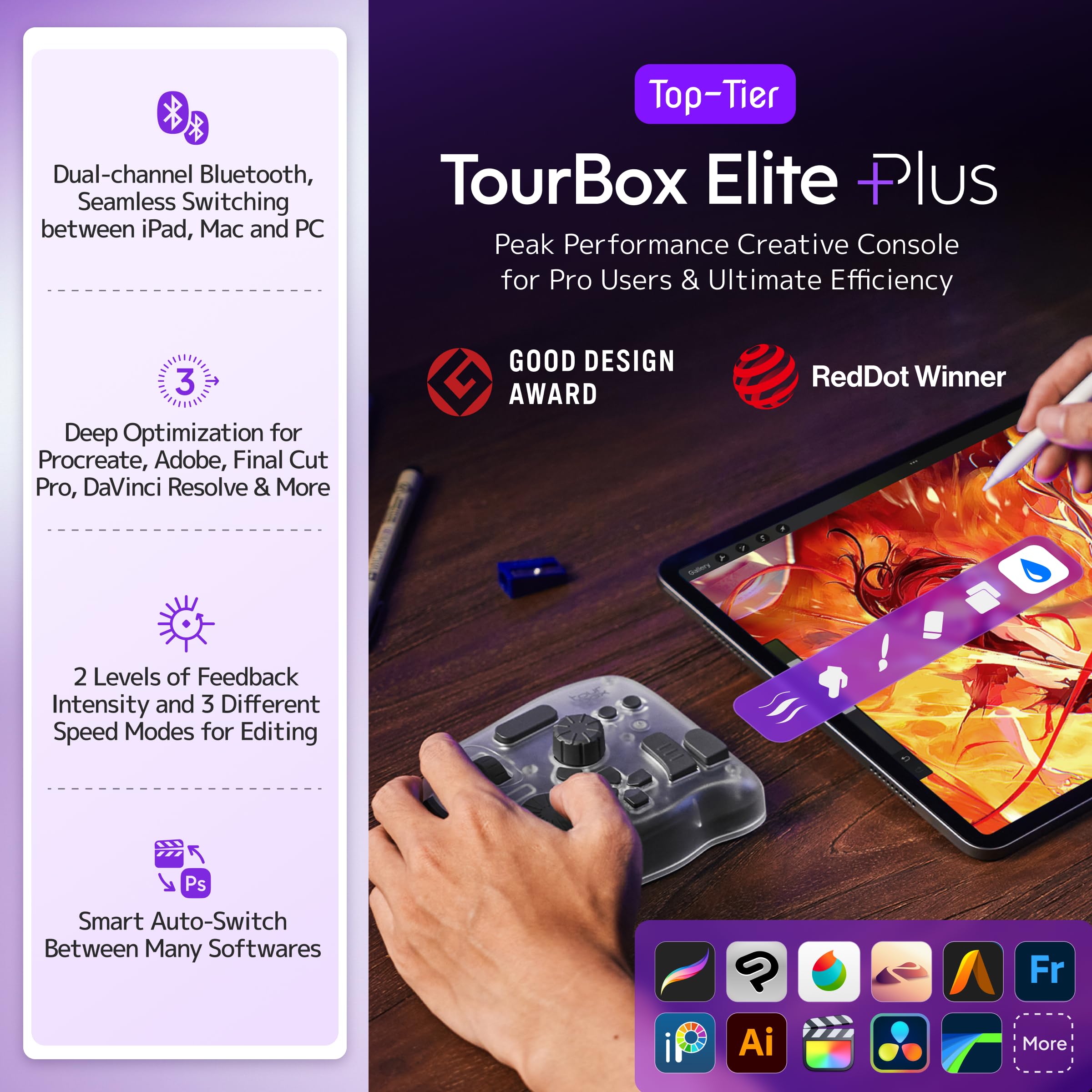 TourBox Elite Plus – Desenho para iPad – Controle Bluetooth para