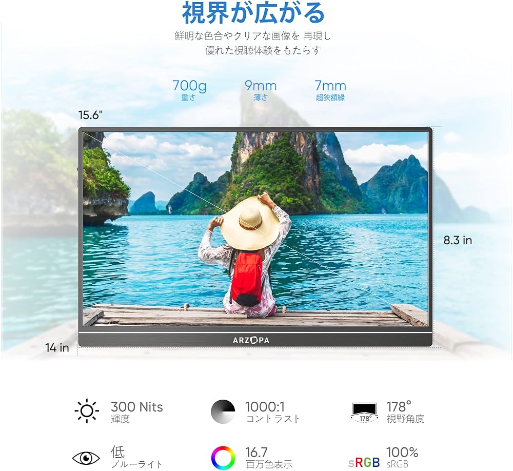 Amazon.co.jp: ARZOPA 15.6インチ モバイルディスプレイ 薄型軽量 非