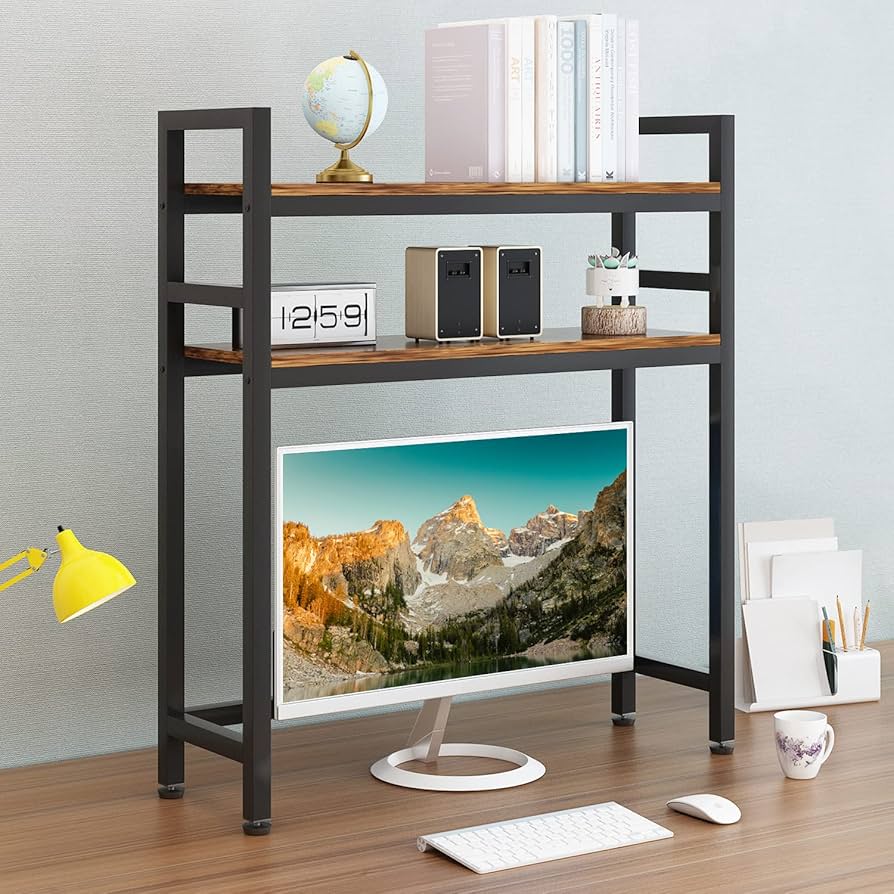 Amazon.co.jp: DOSBYEE 机上ラック 2段 本棚 卓上ラック 机上台 木製