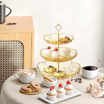 Amazon｜siawadeky ケーキスタンド 3段 透明 お菓子皿 果物展示