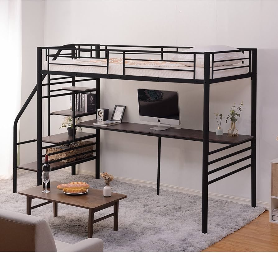 Amazon｜ロフトベッド 階段付き パイプベッド シングル コンセント付き