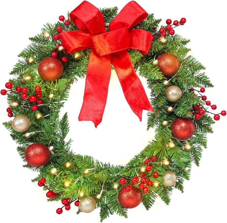 Amazon.com: WONDER GARDEN Christmas Wreath with Lights, 20 Inch