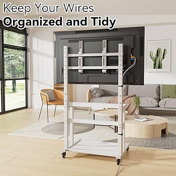 Amazon.com: EZISE White Rolling TV Stand with Storage Shelves