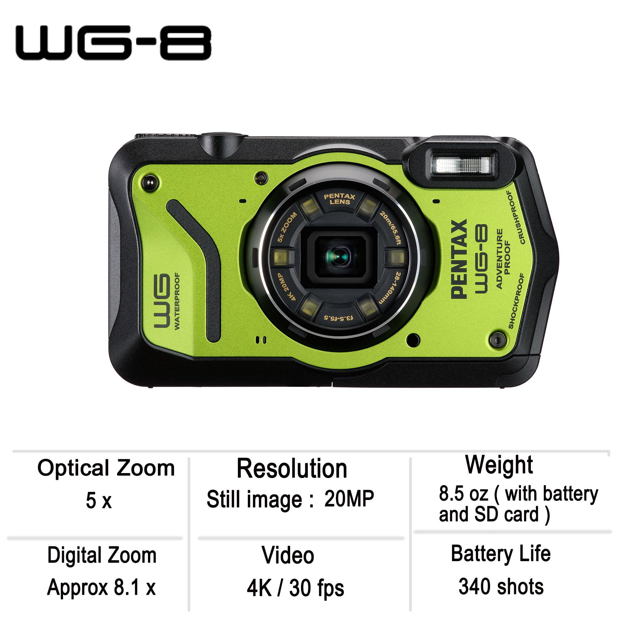 Amazon.com : PENTAX WG-8 Green All-Weather Adventure Camera