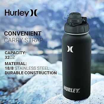 Hurley Insulated 32 Oz Stainless Steel Water Bottle, Travel