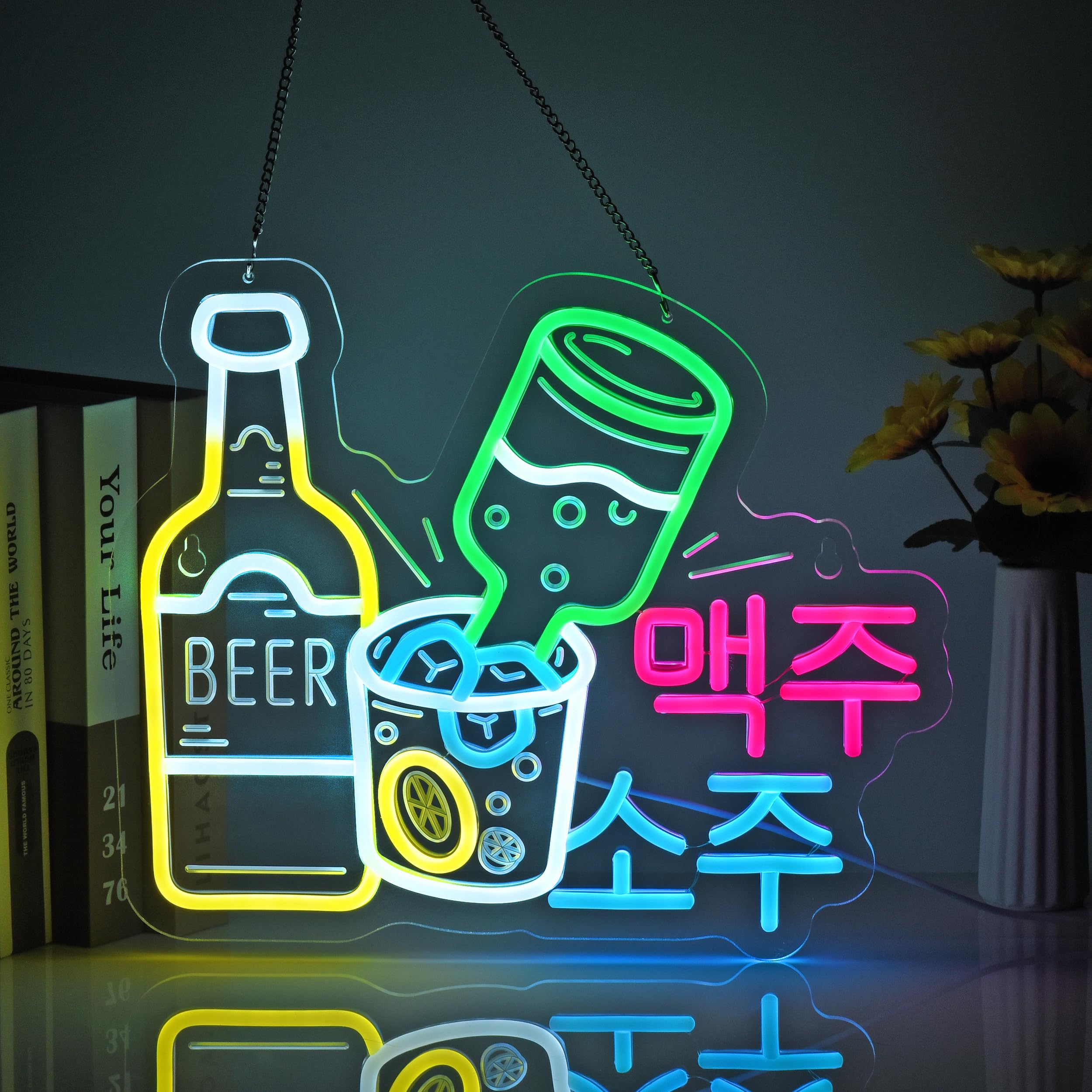 Amazon | JOMOBUTY ネオンサインライト 맥주 소주 韓国ネオン看板