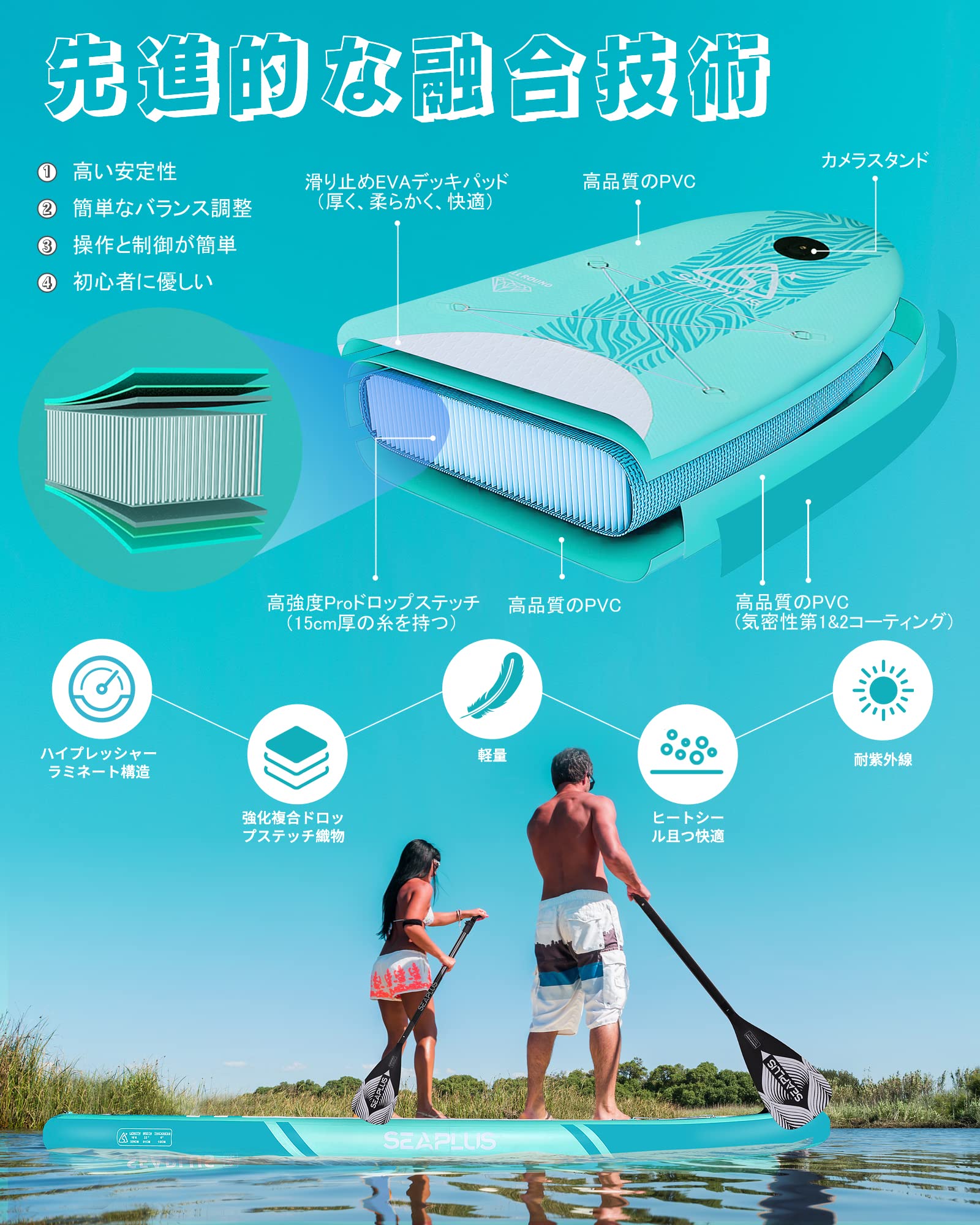 Amazon | SUPボード サップボード SEAPLUS スタンドアップパドルボード