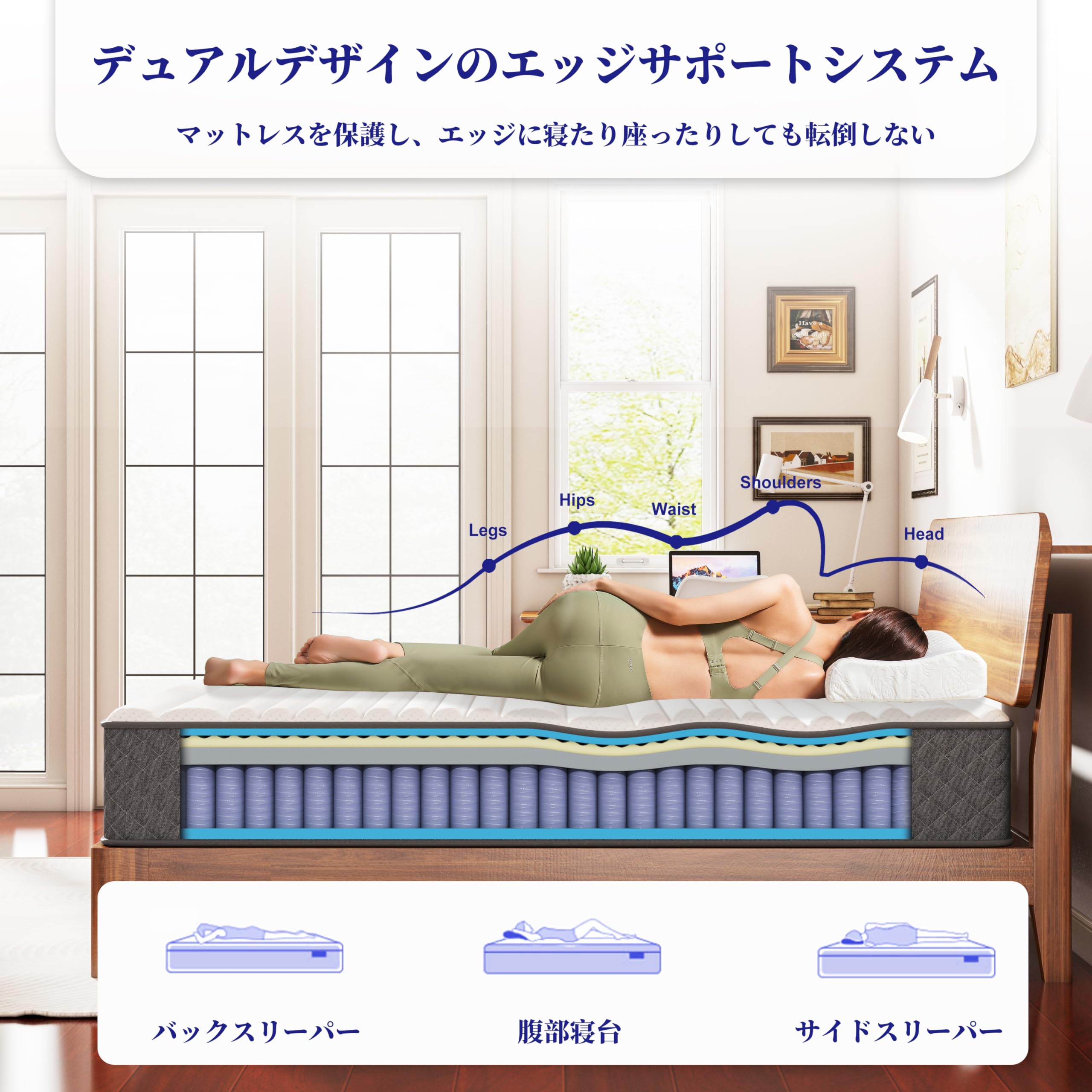 Amazon.co.jp: MOLPHIT マットレス ダブル 厚さ23CM ポケットコイル 高