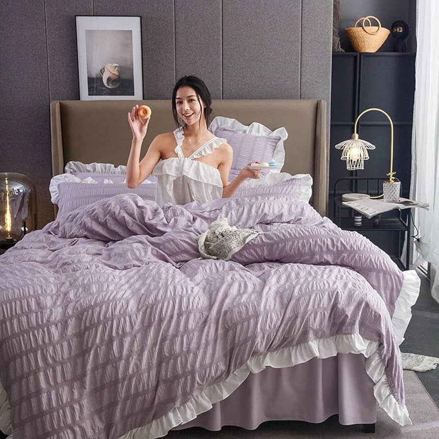 Amazon｜姫系 パープル かわいい 布団カバー A フリル付き シングル 4