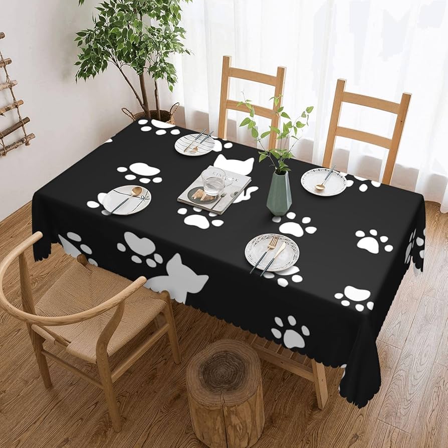 Amazon｜テーブルクロス 猫の足跡柄 動物柄 撥水 おしゃれ テーブル