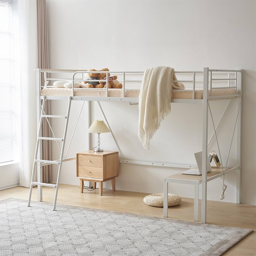 Amazon.co.jp: ロフトベッド シングル 可動式デスク付き 耐荷重150kg