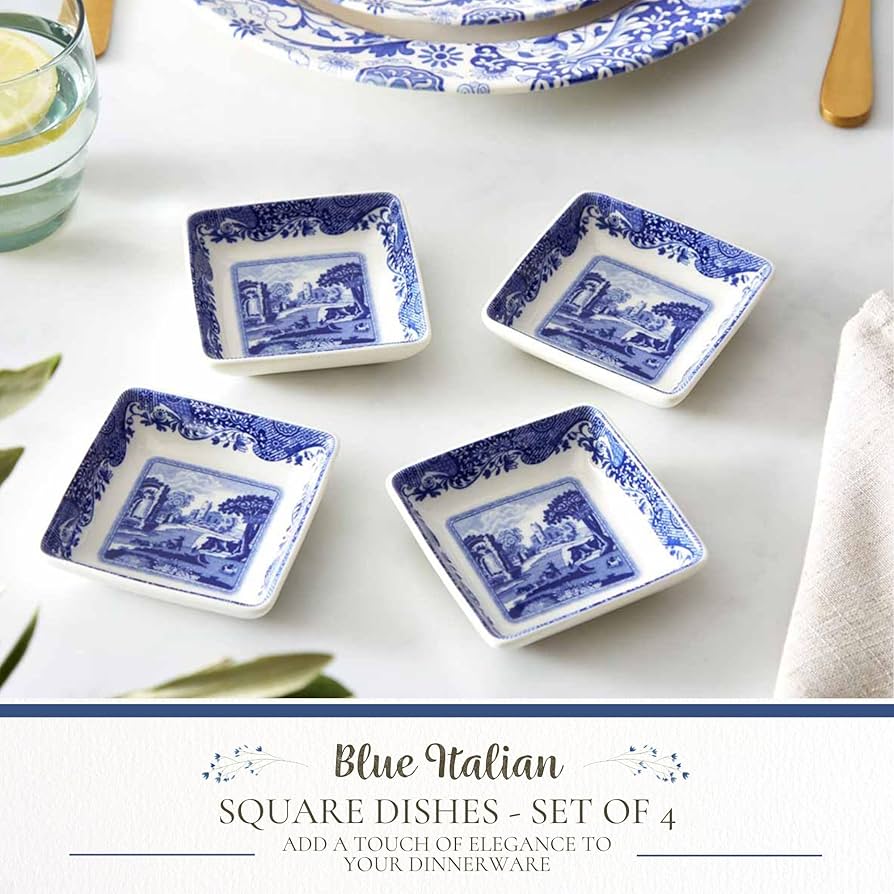 Amazon.com: Spode Blue Italian Square Sauce Dishes - Set of 4, 3