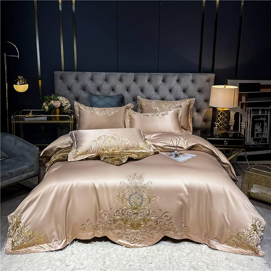 シルク中綿】薄紫色 サテン 地紋 ダブル敷きベッドマット＋枕カバー2枚