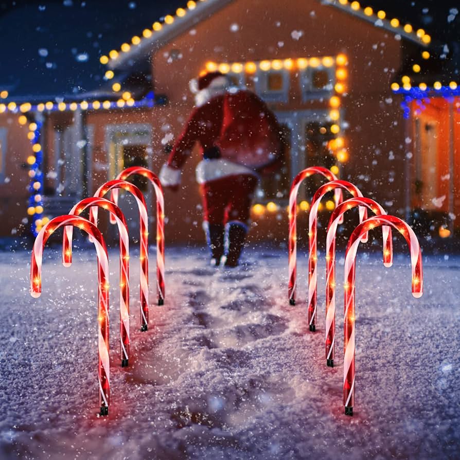 Amazon.com : Uonlytech 2Sets Christmas Candy Cane Lights Outdoor
